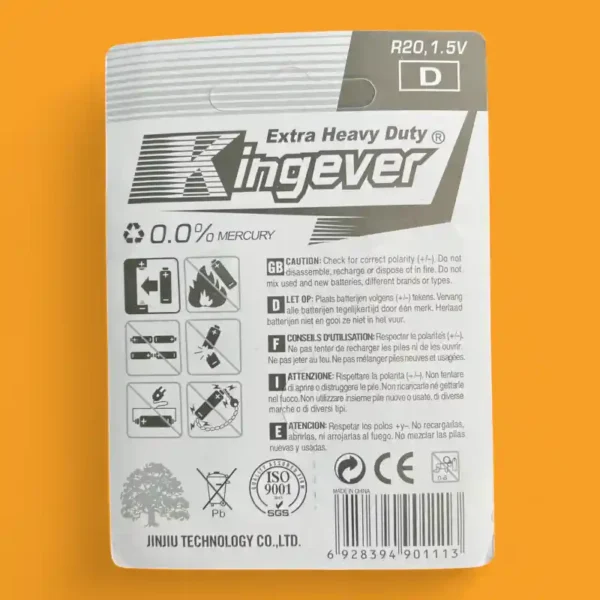 PILA KINGEVER TIPO D R20 1.5V - Imagen 2